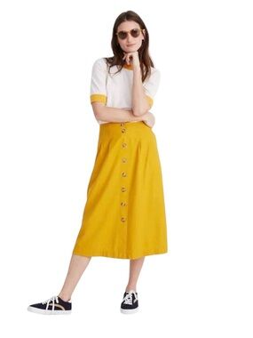 Madewell Patio Button-Front Swingy Midi Skirt in Tungsten Glow Size 8 #2142